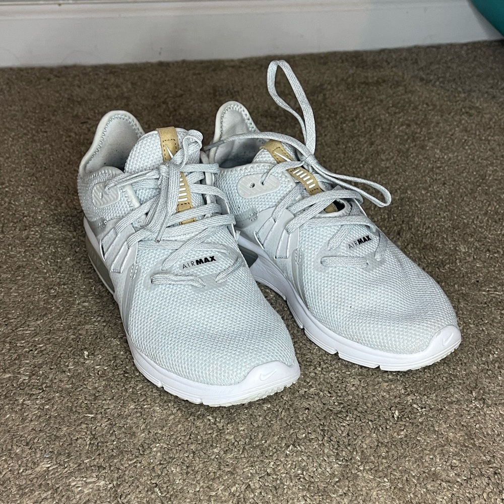 Nike Air Max White and Gold Athletic Shoes